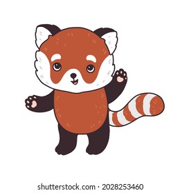 Red panda. Outline hand drawn outline illustration with kid mascot