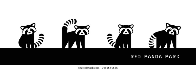 Red Panda Park silhouettes. Isolated on white background. Vector illustration