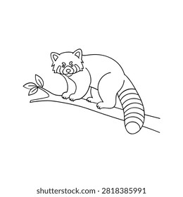 red panda perched on a branch with striped tail ideal for coloring books and educational materials