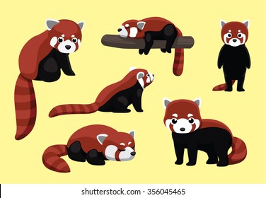 Red Panda Poses Cartoon Vector Illustration