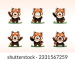 red panda redpanda cartoon character mascot with diefferent pose and emotional collection set