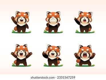 mascota de caricatura roja panda redpanda con diferente pose y colección emocional