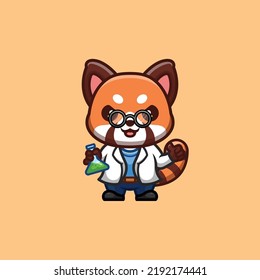 Red Panda Scientist Cute Creative Kawaii Cartoon Mascot Logo