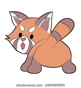 Red panda showing its back with smiling face png vector illustration