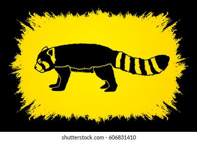 Red Panda side view designed on grunge frame background graphic vector.