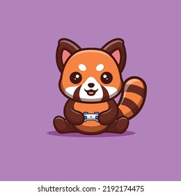 Red Panda Sitting Gaming Cute Creative Kawaii Cartoon Mascot Logo