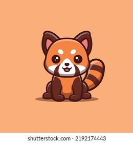 Red Panda Sitting Happy Cute Creative Kawaii Cartoon Mascot Logo