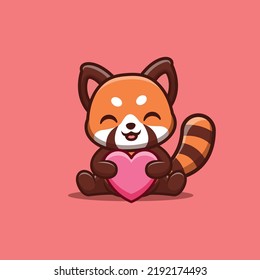 Panda Rojo Sitting Love Cute Creativo Logo de la mascota de caricaturas Kawaii