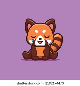 Red Panda Sitting Sad Cute Creative Kawaii Cartoon Mascot Logo