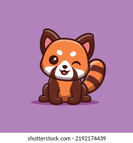 Panda Rojo Sitting Winte Cute Creative Kawaii Cartoon Mascot Logo