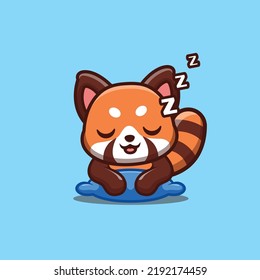 Red Panda Sleepy Cute Creative Kawaii Cartoon Mascot Logo