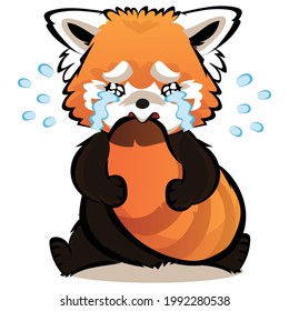 Red Panda Sobbing Flat Style Vector Illustration