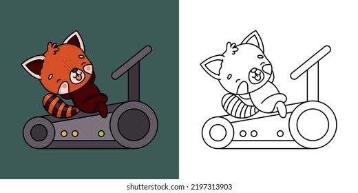 Red Panda Sportsman Clipart for Coloring Page and Multicolored Illustration. Adorable Animal Athlete. Vector Illustration of a Kawaii Animal for Coloring Pages, Prints for Clothes, Stickers.
 svg