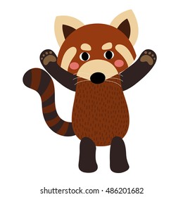 Red Panda standing and raising two hands animal cartoon character isolated on white background.
