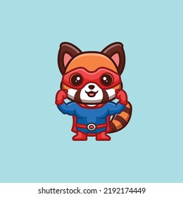 Red Panda Super Hero Cute Creative Kawaii Cartoon Mascot Logo