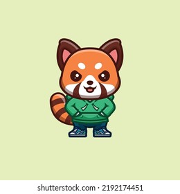 Red Panda Urban Cute Creative Kawaii Cartoon Mascot Logo