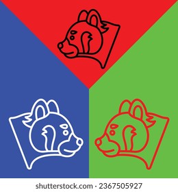 Red panda Vector Icon, Lineal style icon, from Animal Head icons collection, isolated on Red, Blue and Green Background.