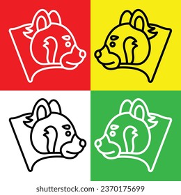 Red panda Vector Icon, Lineal style icon, from Animal Head icons collection, isolated on Red, Yellow, White and Green Background.