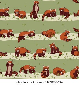 Red Panda vector seamless striped pattern