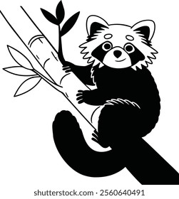 red panda vector silhouette with white background