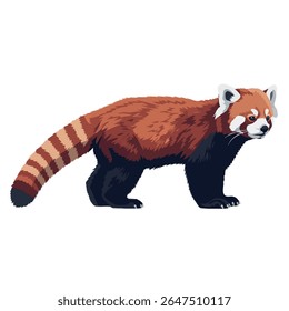 Red panda in walking pose – full body side profile vector on white, 2D vector illustration