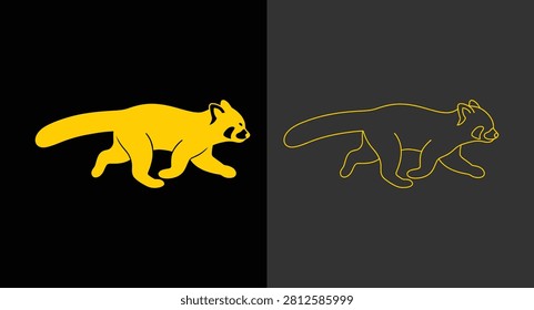 Red panda walking silhouette and outline icon set with silhouette, wildlife