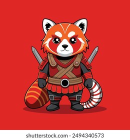 Red Panda Warrior, Isolated Vector Illustration