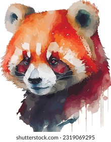 Red panda Watercolor art Chinese animal