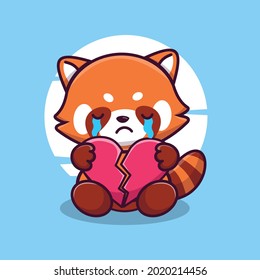 A red panda whose heart is broken because of love. cartoon vector character illustration. flat cartoon concept