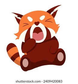 Red panda yawming vibrant color without outline png vector illustration 