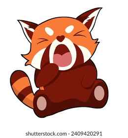 Red panda yawming vibrant color with outline png vector illustration 