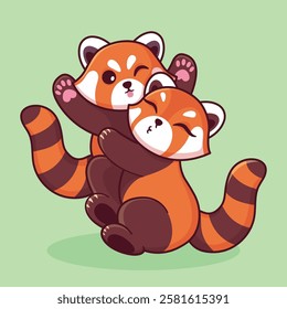 Red pandas in love. Cartoon characters. Vector illustration.