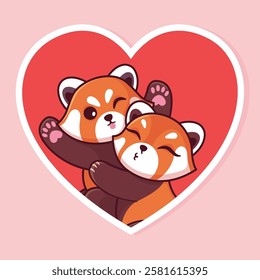 Red pandas in love. Cartoon characters. Vector illustration.