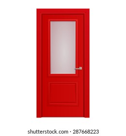 red paneled door with glass