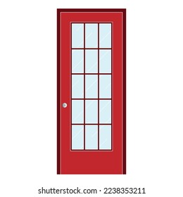 red paneled door with glass. Vector eps10.
