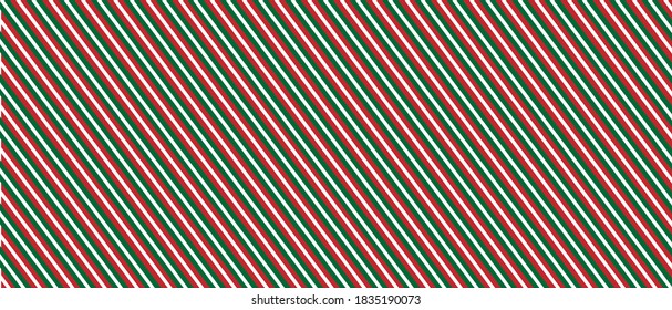 Red panorama vector Christmas wrapping paper background with green and white stripes for holiday themes.