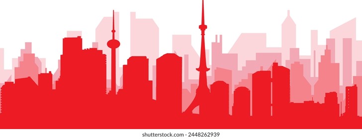 Rotes Panorama-Stadt-Skyline-Poster mit rötlichem Nebel Transparente Hintergrundgebäude von TOKIO, JAPAN