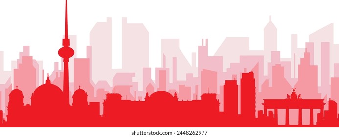 Afiche panorámico rojo del horizonte de la ciudad con los edificios rojizos del fondo transparente brumoso de BERLÍN, ALEMANIA