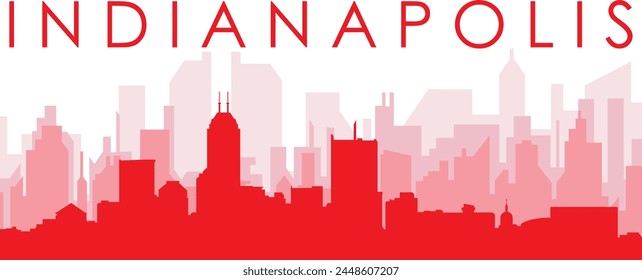 Afiche panorámico rojo del horizonte de la ciudad con los edificios rojizos brumosos transparentes del fondo de INDIANAPOLIS, ESTADOS UNIDOS