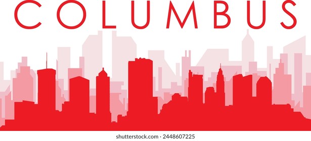 Afiche panorámico rojo del horizonte de la ciudad con el fondo transparente brumoso rojizo de los edificios de COLUMBUS, ESTADOS UNIDOS