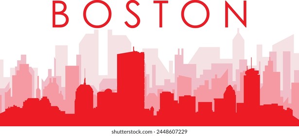 Afiche panorámico rojo del horizonte de la ciudad con los edificios rojizos brumosos transparentes del fondo de BOSTON, ESTADOS UNIDOS