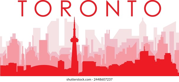 Afiche panorámico rojo del horizonte de la ciudad con los edificios rojizos brumosos transparentes del fondo de TORONTO, CANADA