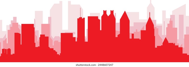 Red panoramic city skyline poster with reddish misty transparent background buildings of ATLANTA, UNITED STATES