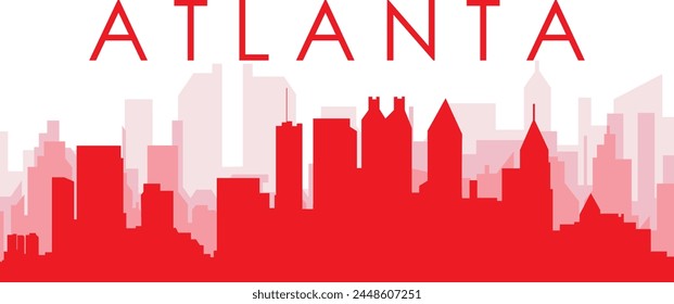 Red panoramic city skyline poster with reddish misty transparent background buildings of ATLANTA, UNITED STATES