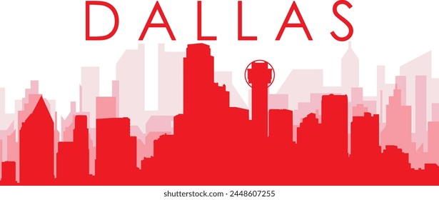 Afiche panorámico rojo del horizonte de la ciudad con los edificios rojizos brumosos transparentes del fondo de DALLAS, ESTADOS UNIDOS