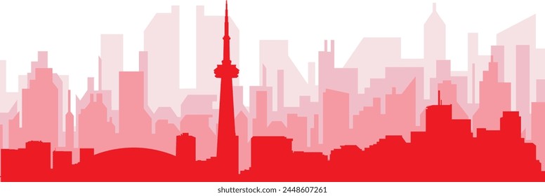 Red panoramic city skyline poster with reddish misty transparent background buildings of TORONTO, CANADA