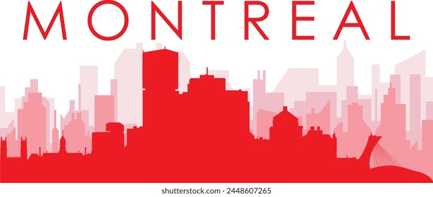 Afiche panorámico rojo del horizonte de la ciudad con los edificios rojizos brumosos transparentes del fondo de MONTREAL, CANADÁ