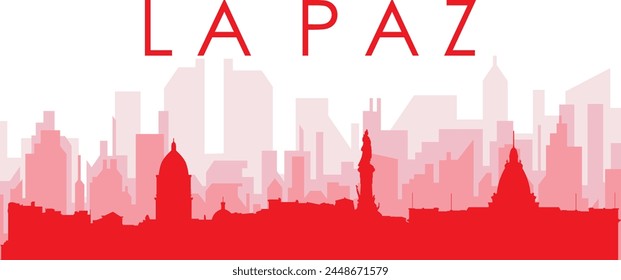 Afiche panorámico de horizonte de la ciudad rojo con fondo rojizo brumoso transparente edificios de LA PAZ, BOLIVIA