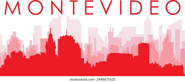 Afiche panorámico de horizonte de la ciudad rojo con fondo rojizo brumoso transparente de los edificios de MONTEVIDEO, URUGUAY