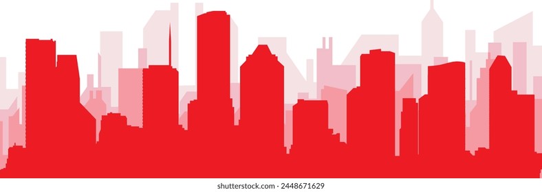 Afiche panorámico rojo del horizonte de la ciudad con los edificios rojizos brumosos transparentes del fondo de HOUSTON, ESTADOS UNIDOS